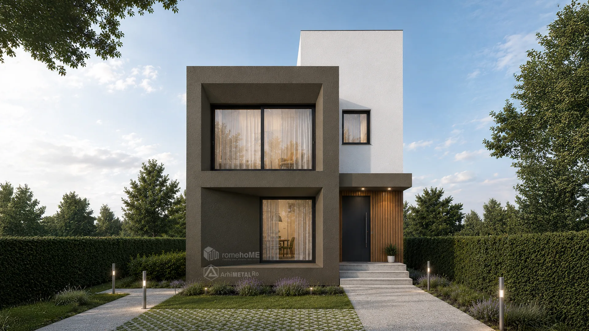 Casa Carina seara, cu luminile aprinse
