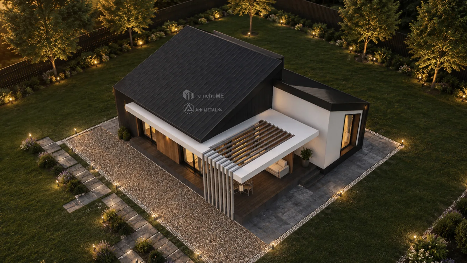 Casa Dalia, locuință de parter cu acoperiș înclinat, randarea 4