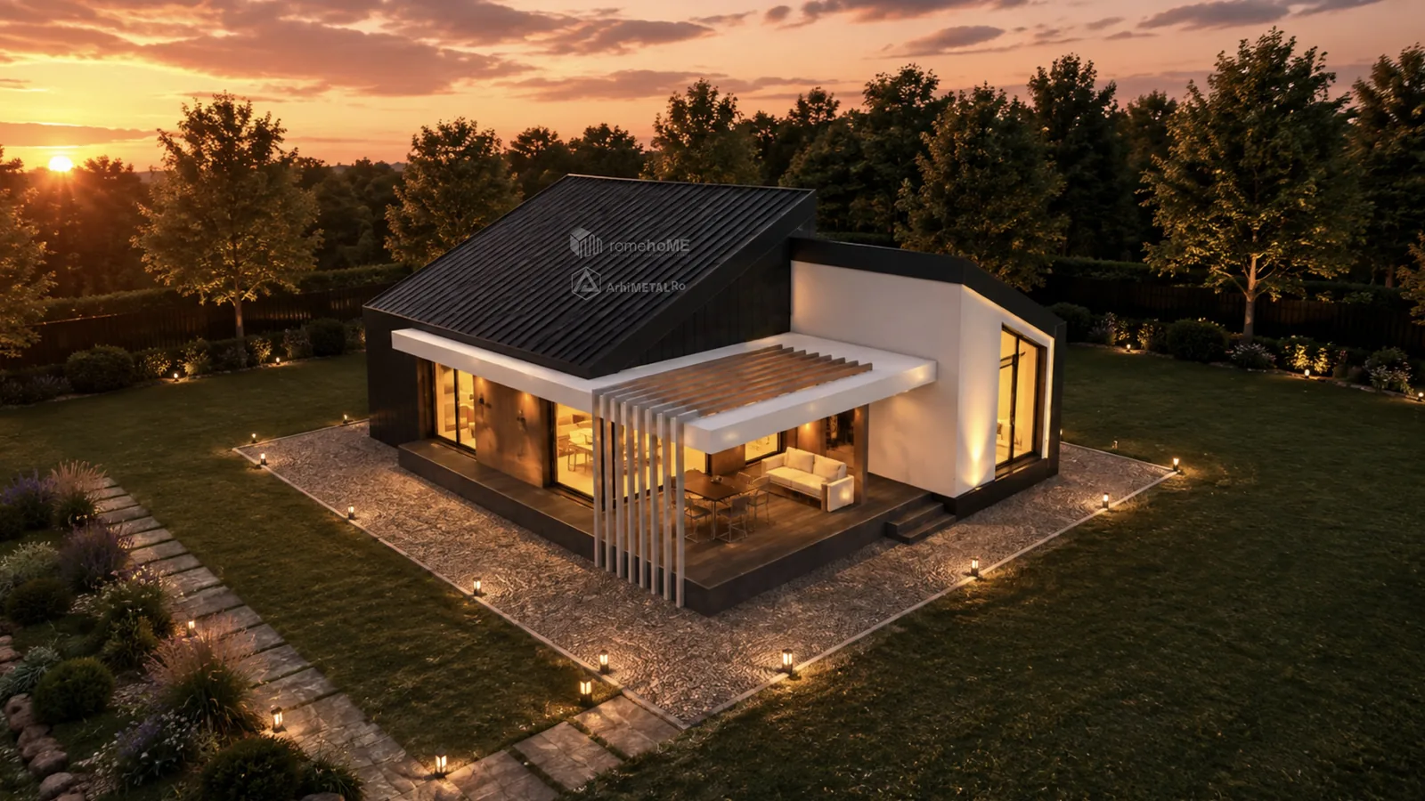 Casa Dalia văzută de sus, cu terasa și pergola