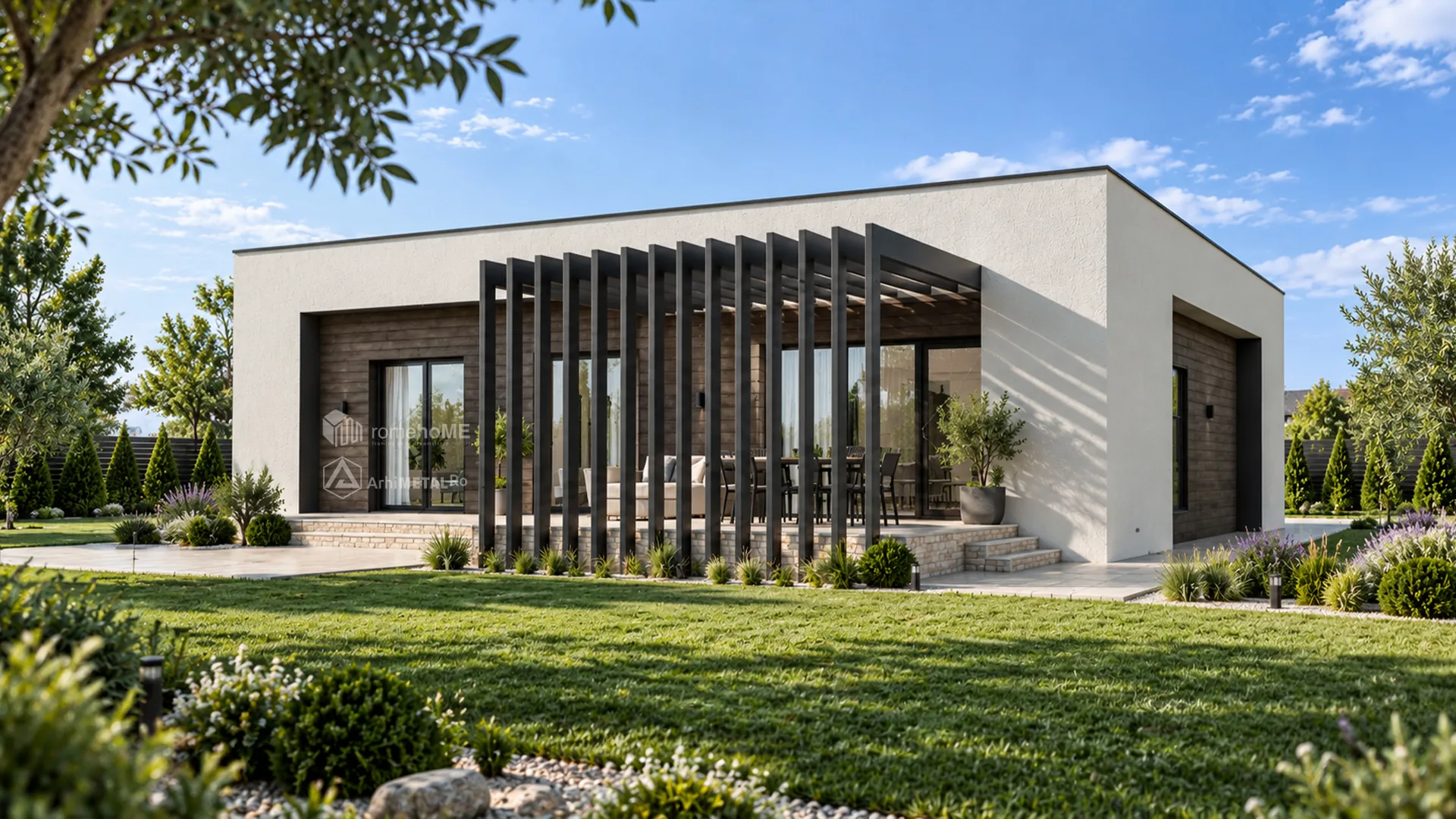 Casa Daniela ziua, latura cu pergola de lamele