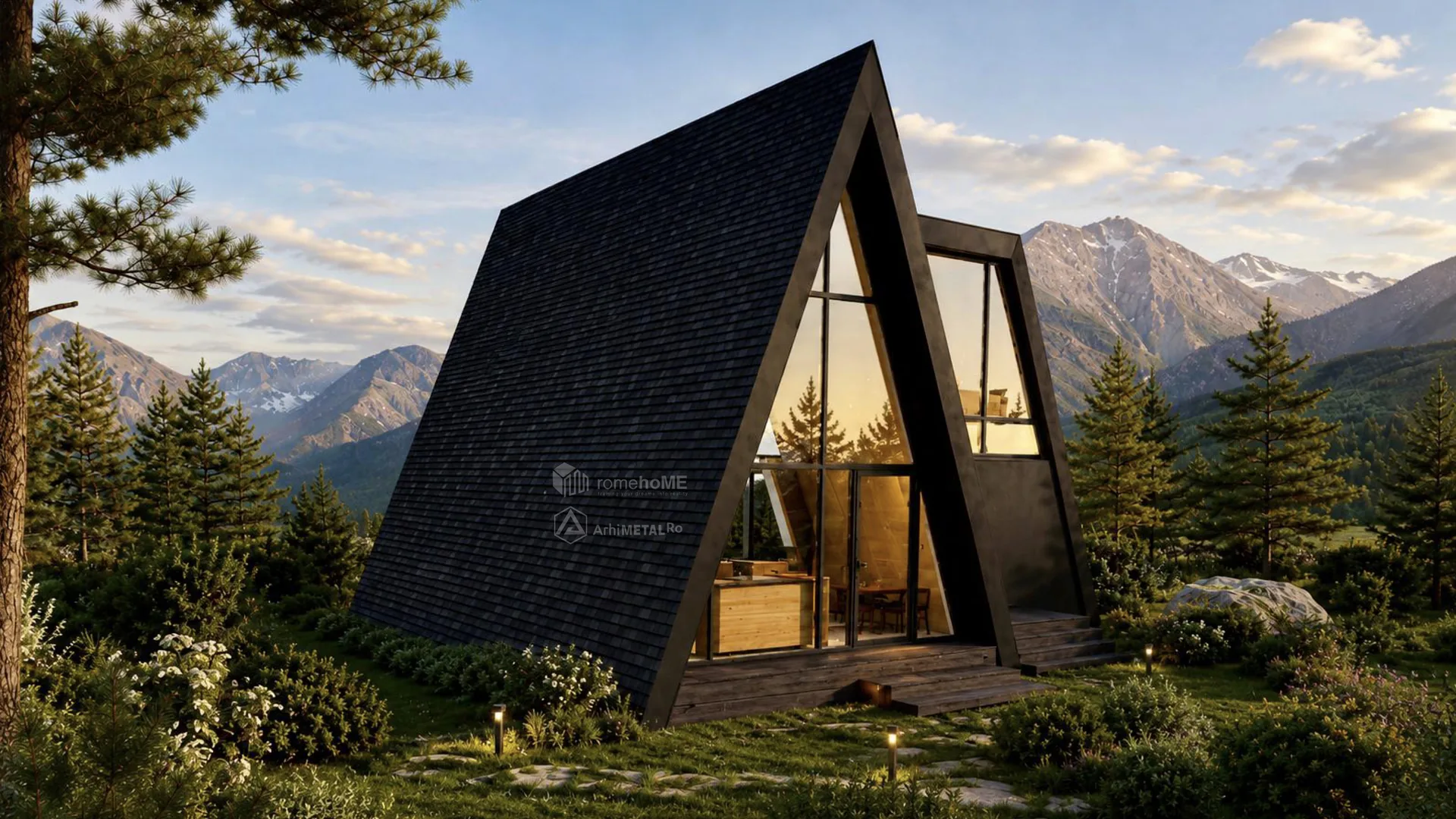 Casa Daria, A-Frame cu acoperișul coborât până la sol, randarea 1