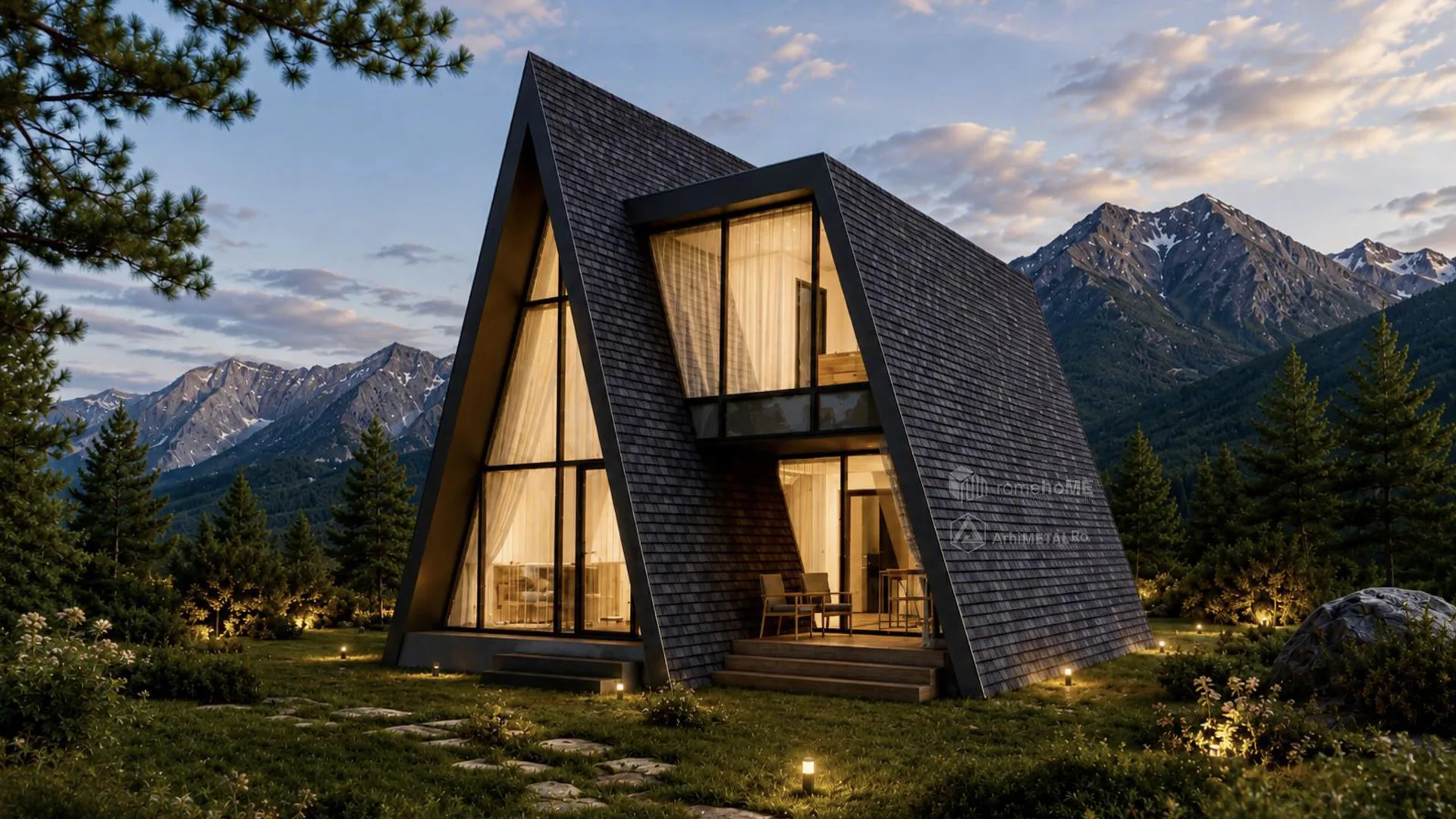 Casa Daria, A-Frame cu acoperișul coborât până la sol, randarea 2
