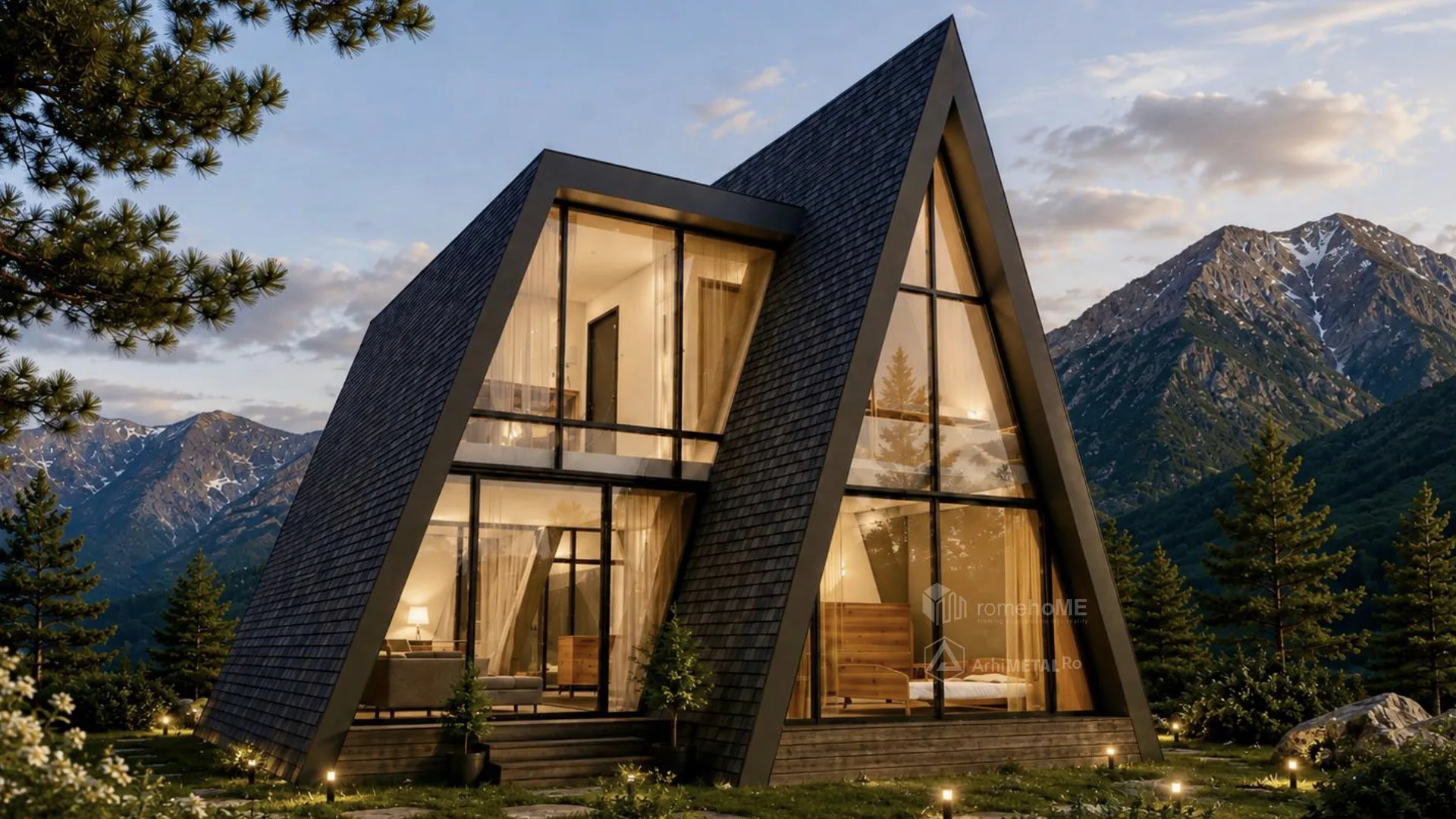 Casa Daria, A-Frame cu acoperișul coborât până la sol, randarea 3