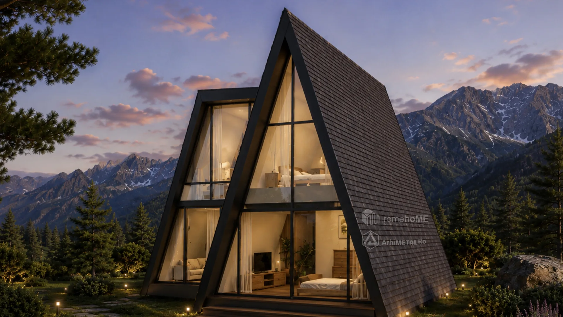 Casa Daria, A-Frame cu acoperișul coborât până la sol, randarea 4
