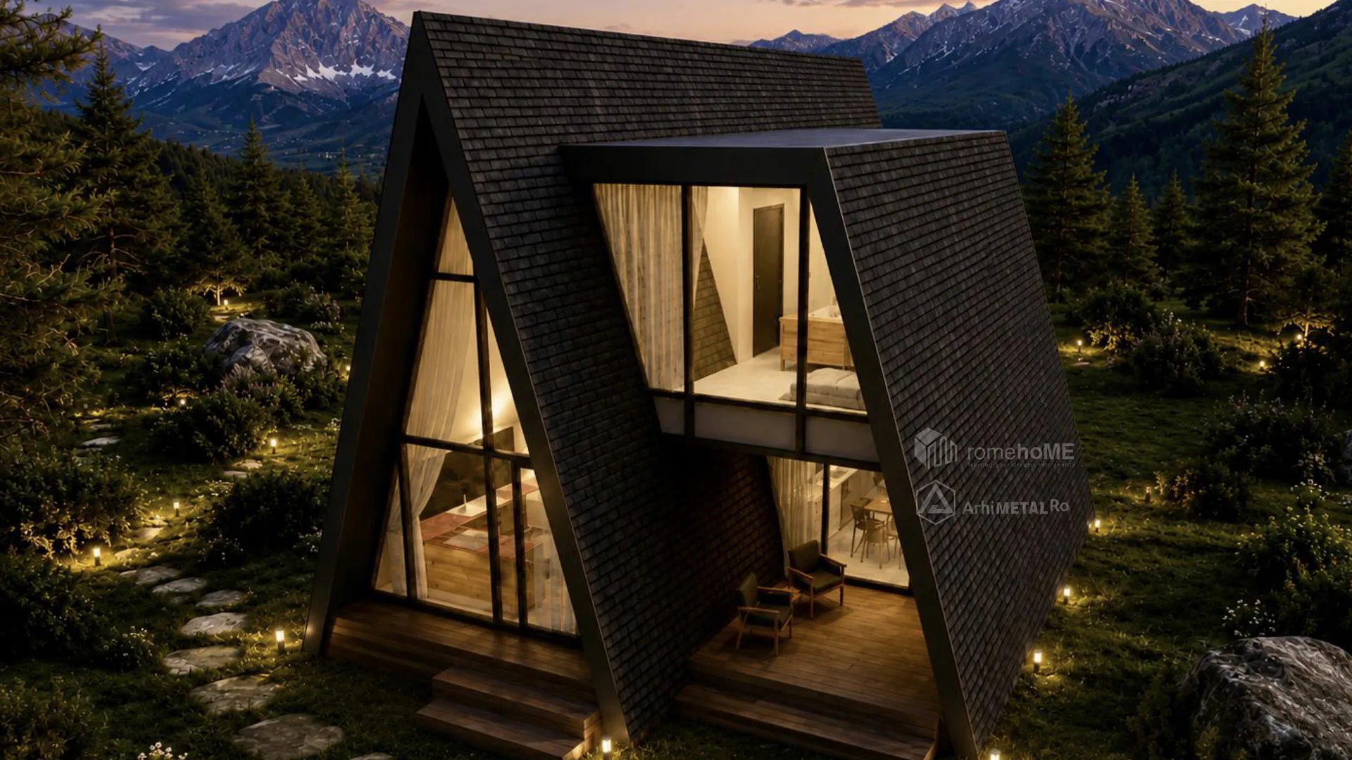 Casa Daria, A-Frame cu acoperișul coborât până la sol, randarea 5