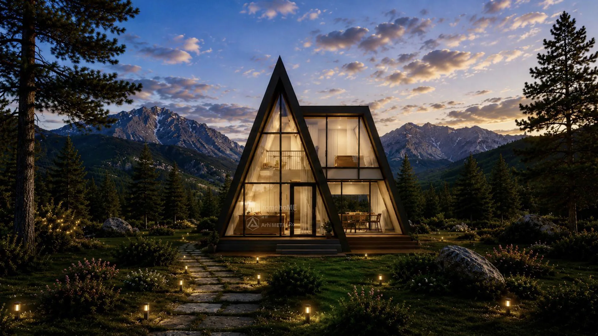 Casa Daria, A-Frame cu acoperișul coborât până la sol, randarea 6