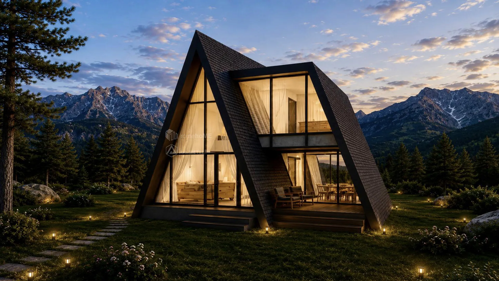 Casa Daria, A-Frame cu acoperișul coborât până la sol, randarea 7