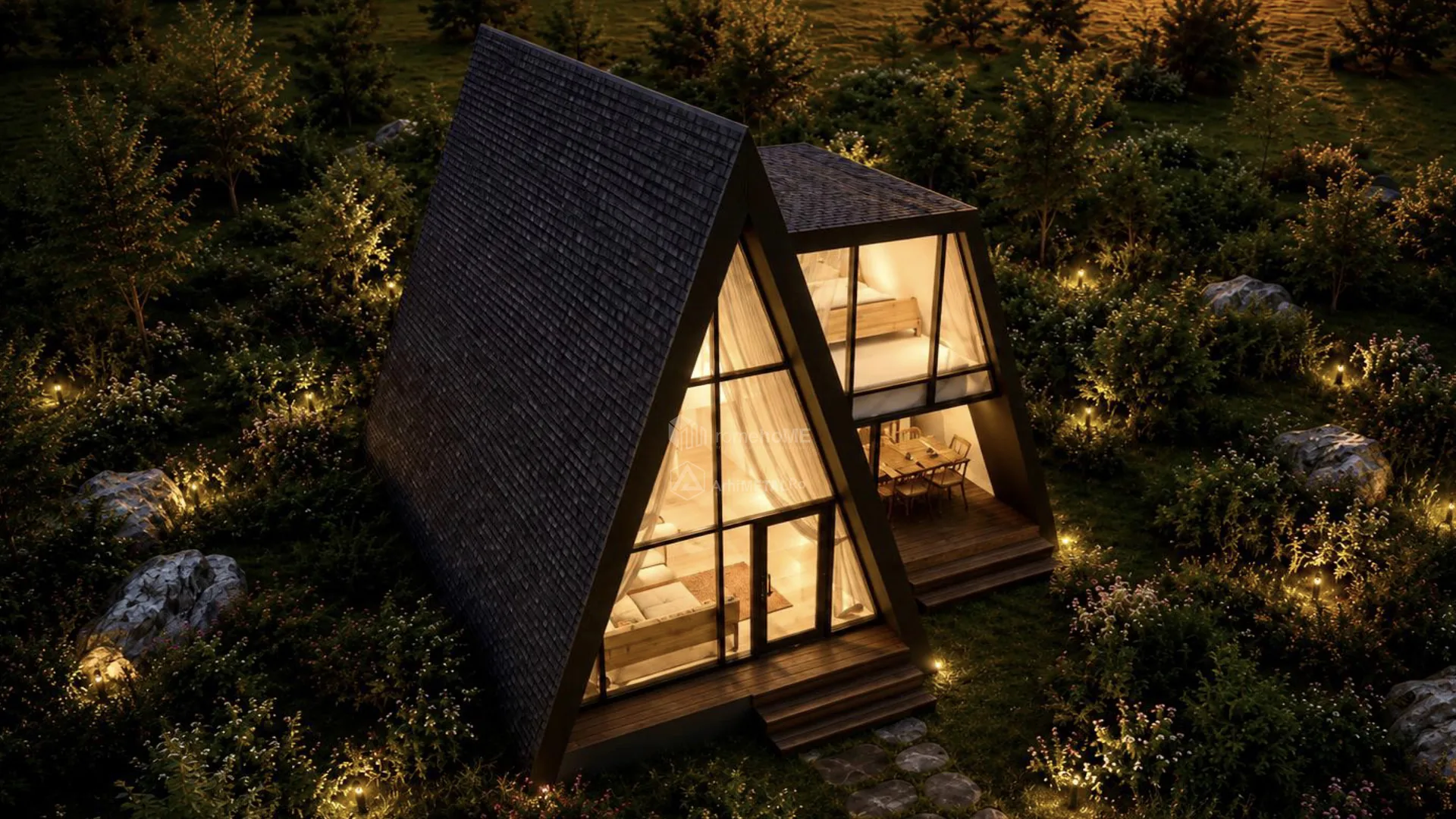 Casa Daria, A-Frame cu acoperișul coborât până la sol, randarea 8