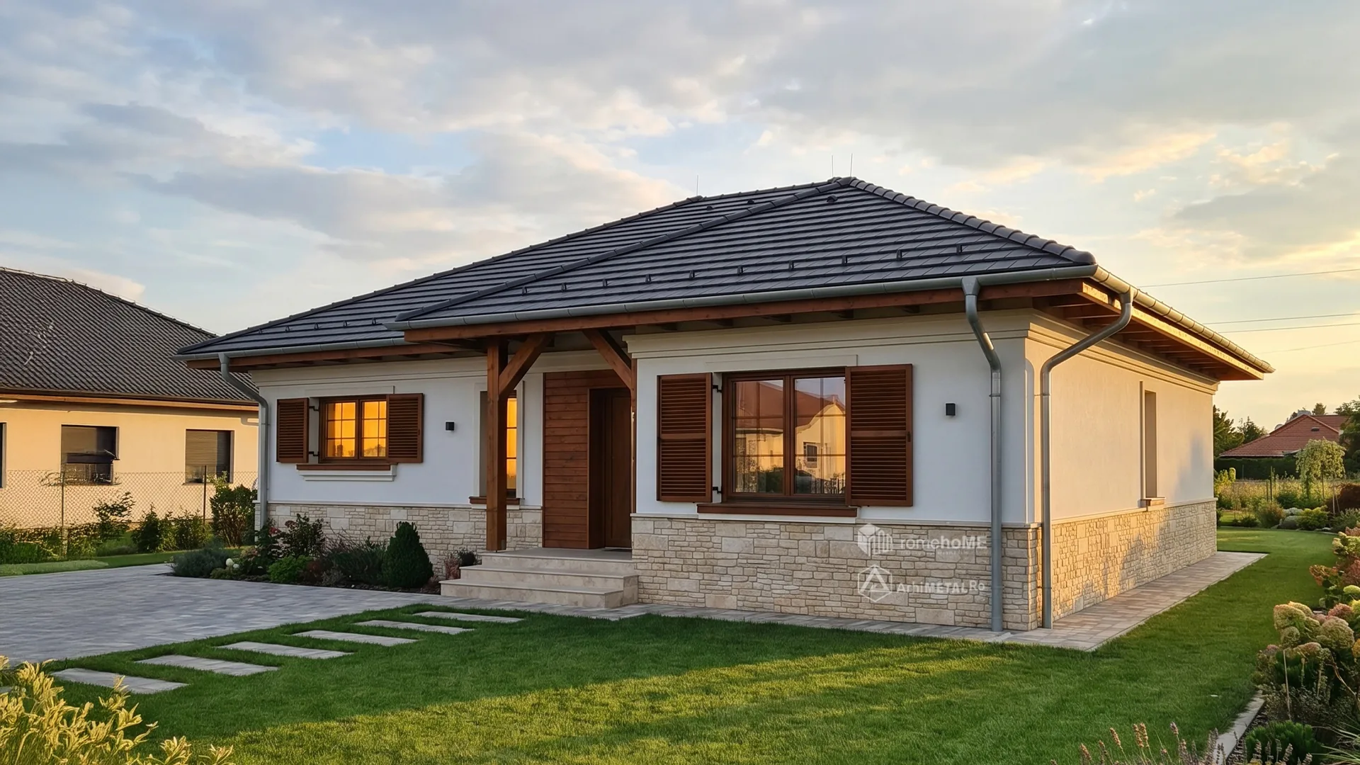 Casa Denisa seara, cu luminile aprinse