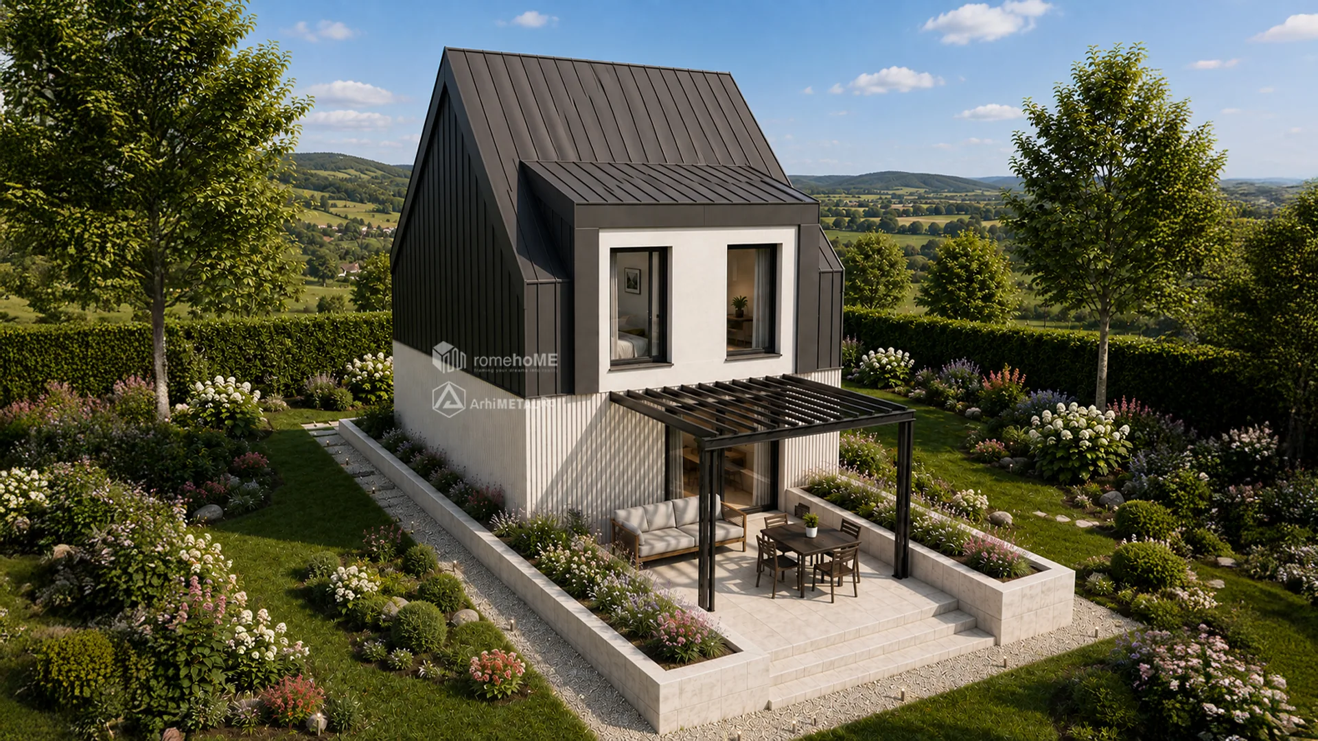 Casa Diana dinspre grădină, cu pergola