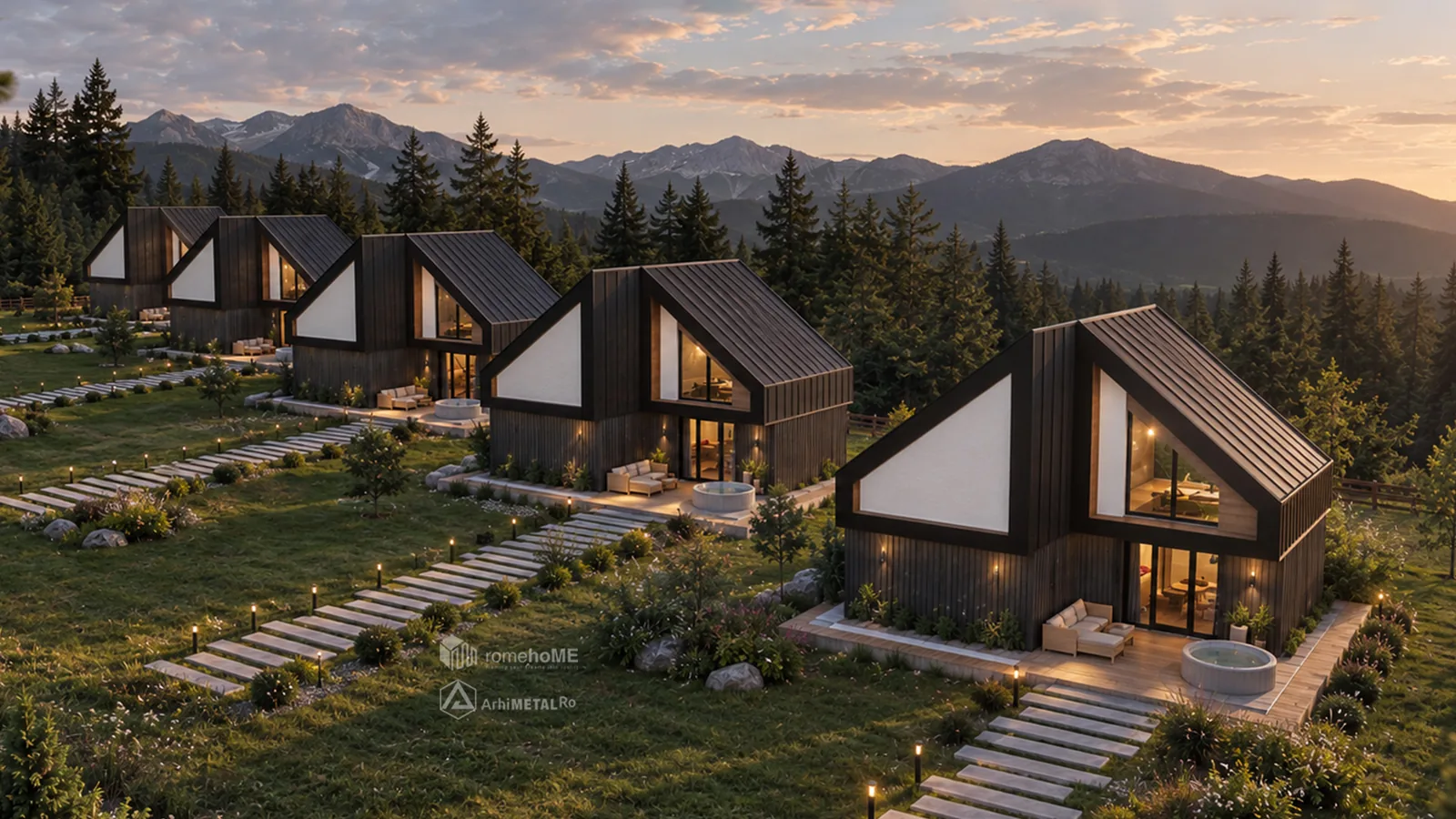 Casa Elena, cabane cuplate într-un resort de munte, randarea 2