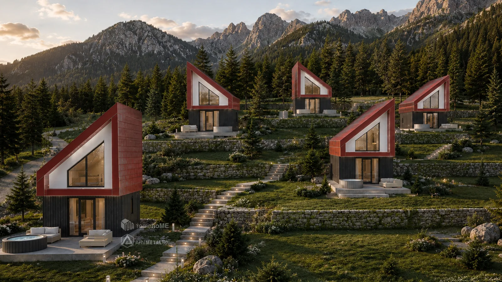 Casa Elena, cabane cuplate într-un resort de munte, randarea 7
