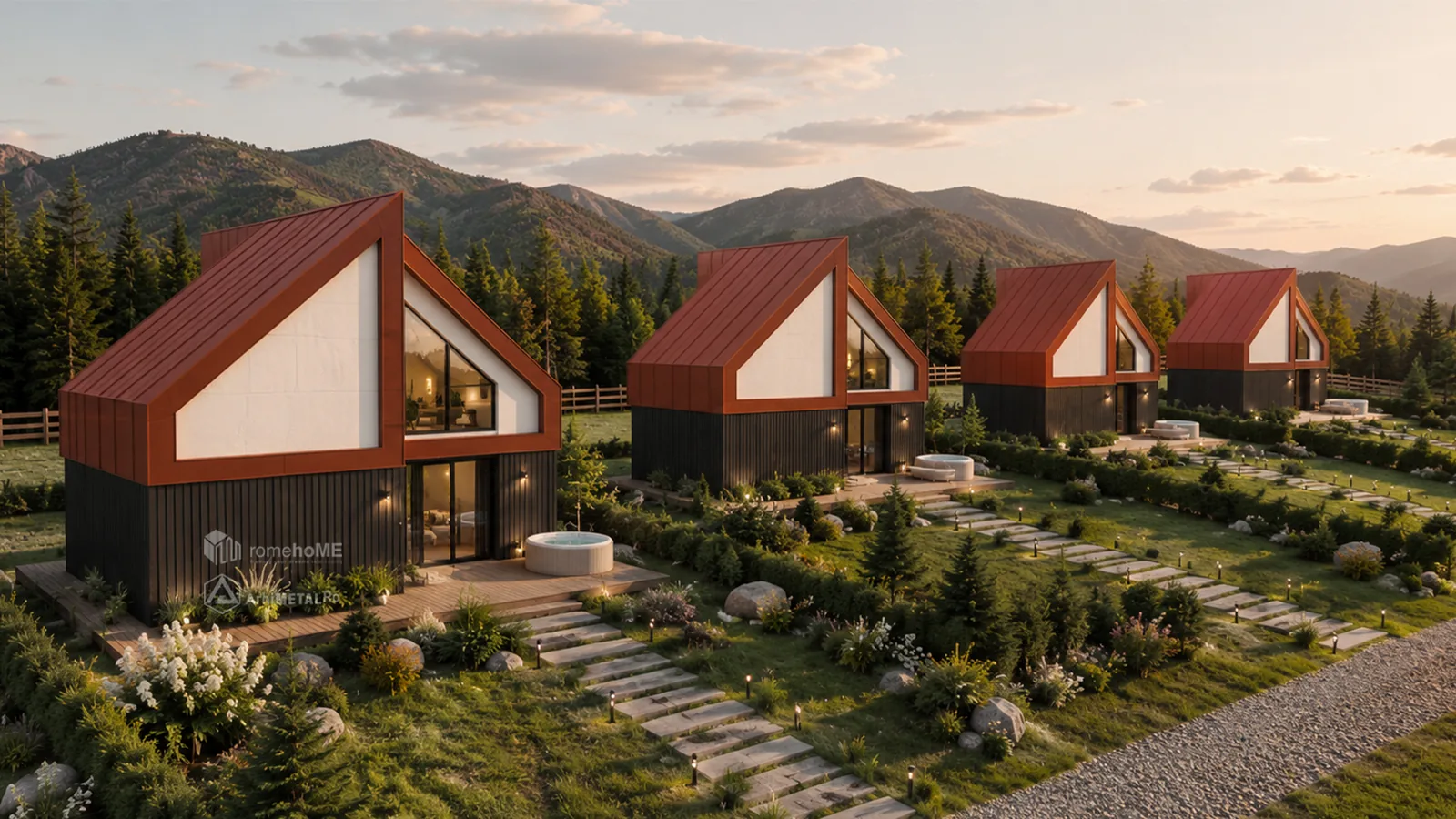 Casa Elena, cabane cuplate într-un resort de munte, randarea 8