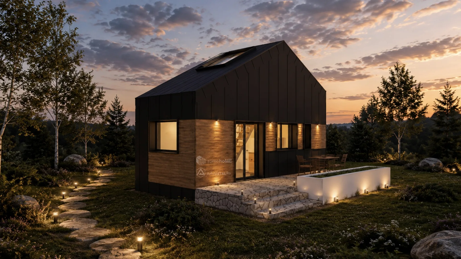 Casa Elisa, locuință compactă cu finisaje de lemn și tablă fălțuită, randarea 2