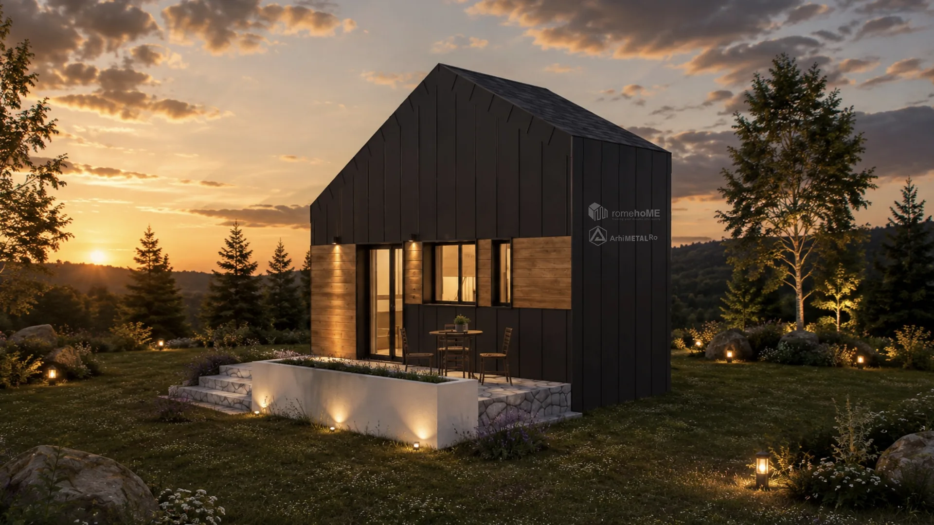 Casa Elisa, locuință compactă cu finisaje de lemn și tablă fălțuită, randarea 3