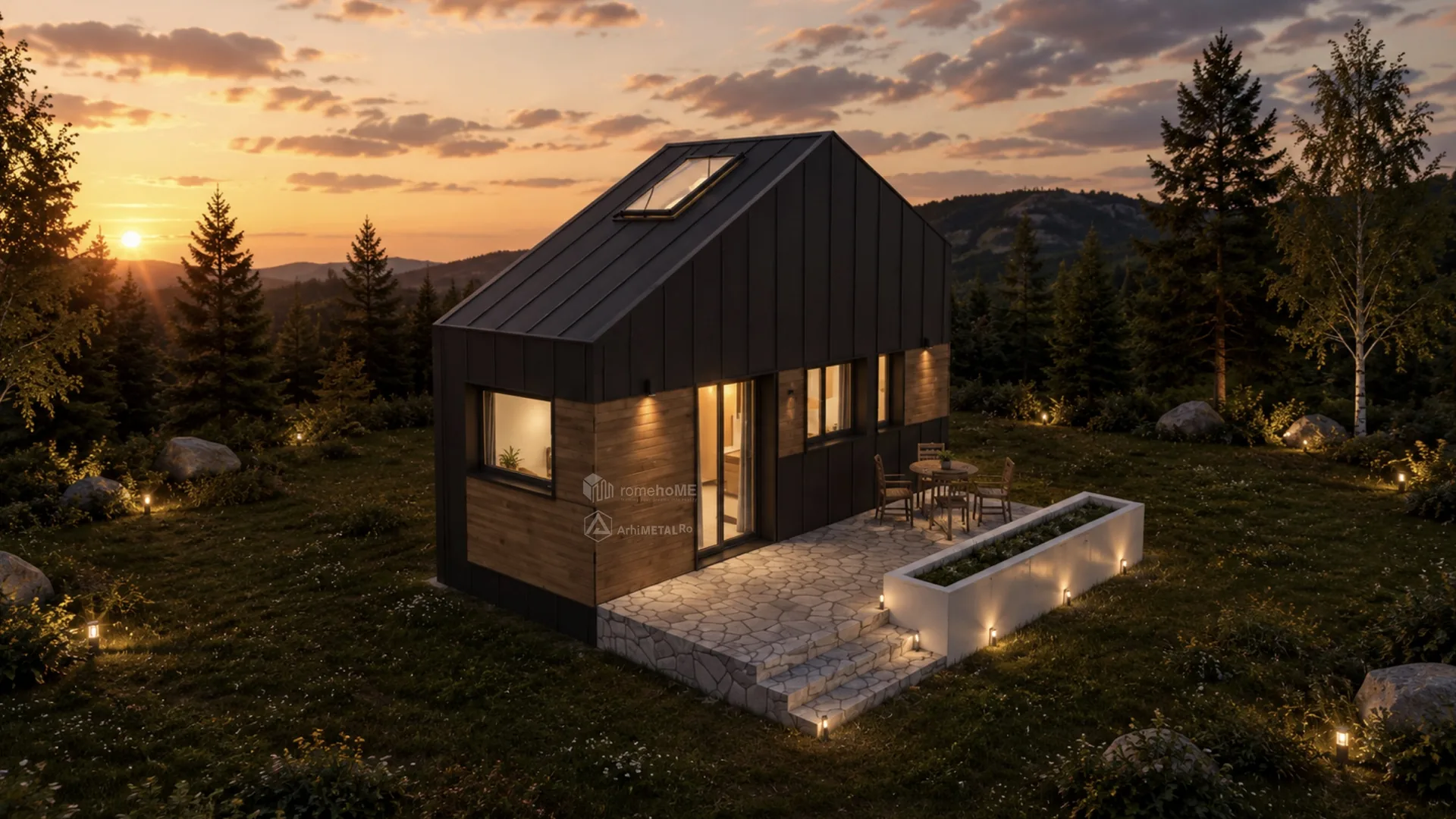 Casa Elisa, locuință compactă cu finisaje de lemn și tablă fălțuită, randarea 5
