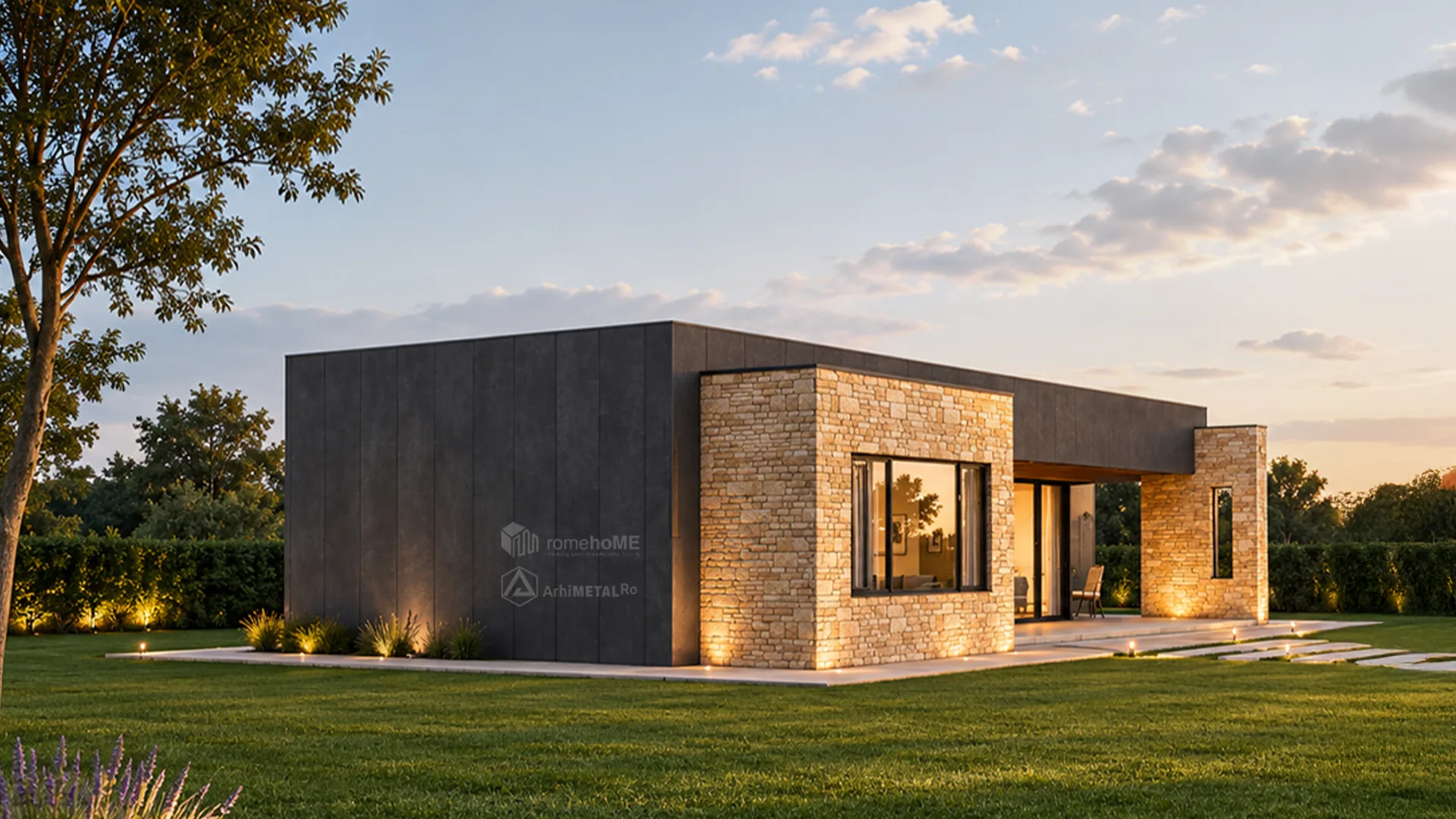Casa Georgiana seara, cu luminile aprinse