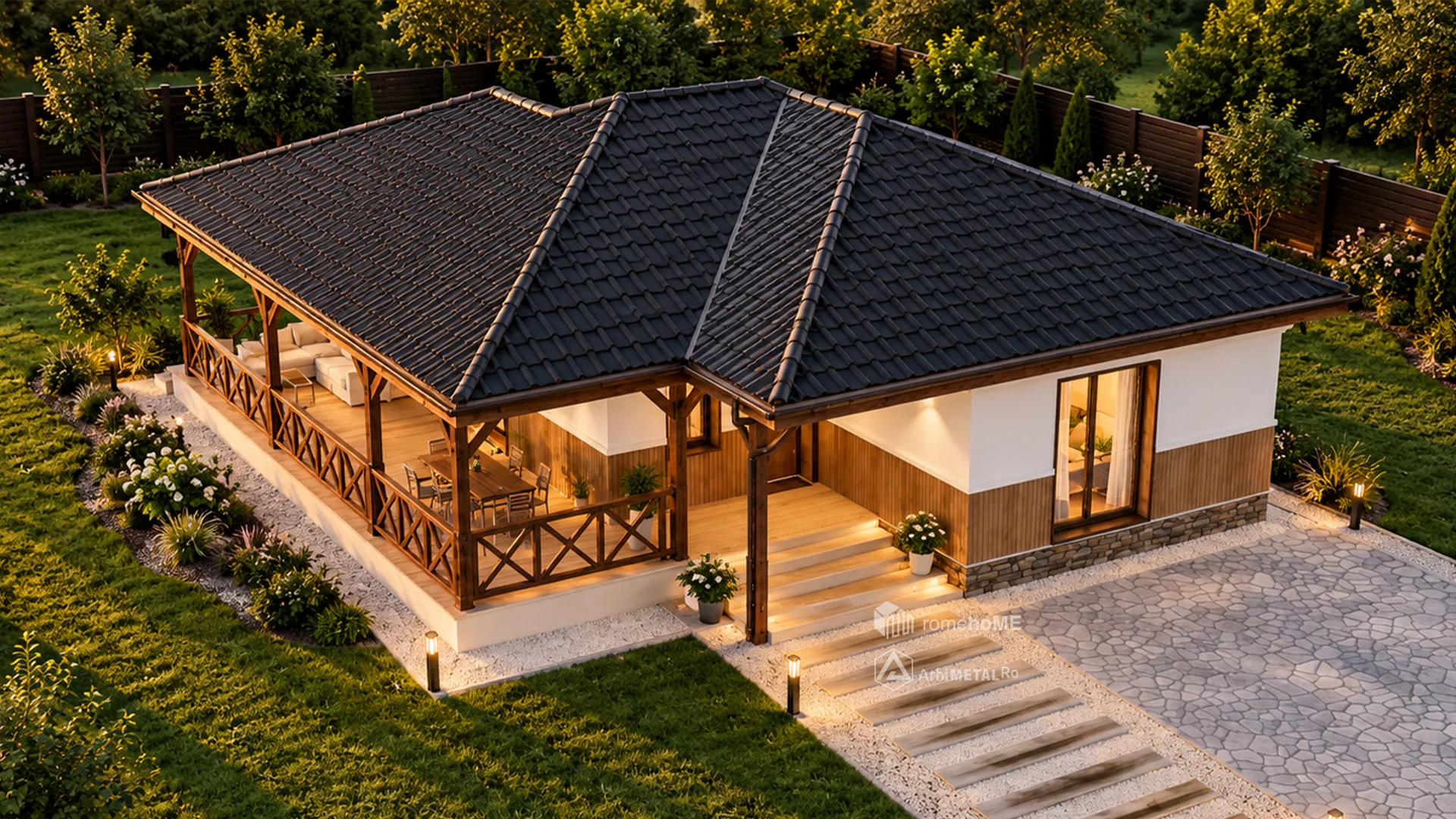 Casa Ioana văzută de sus, cu acoperișul în patru ape