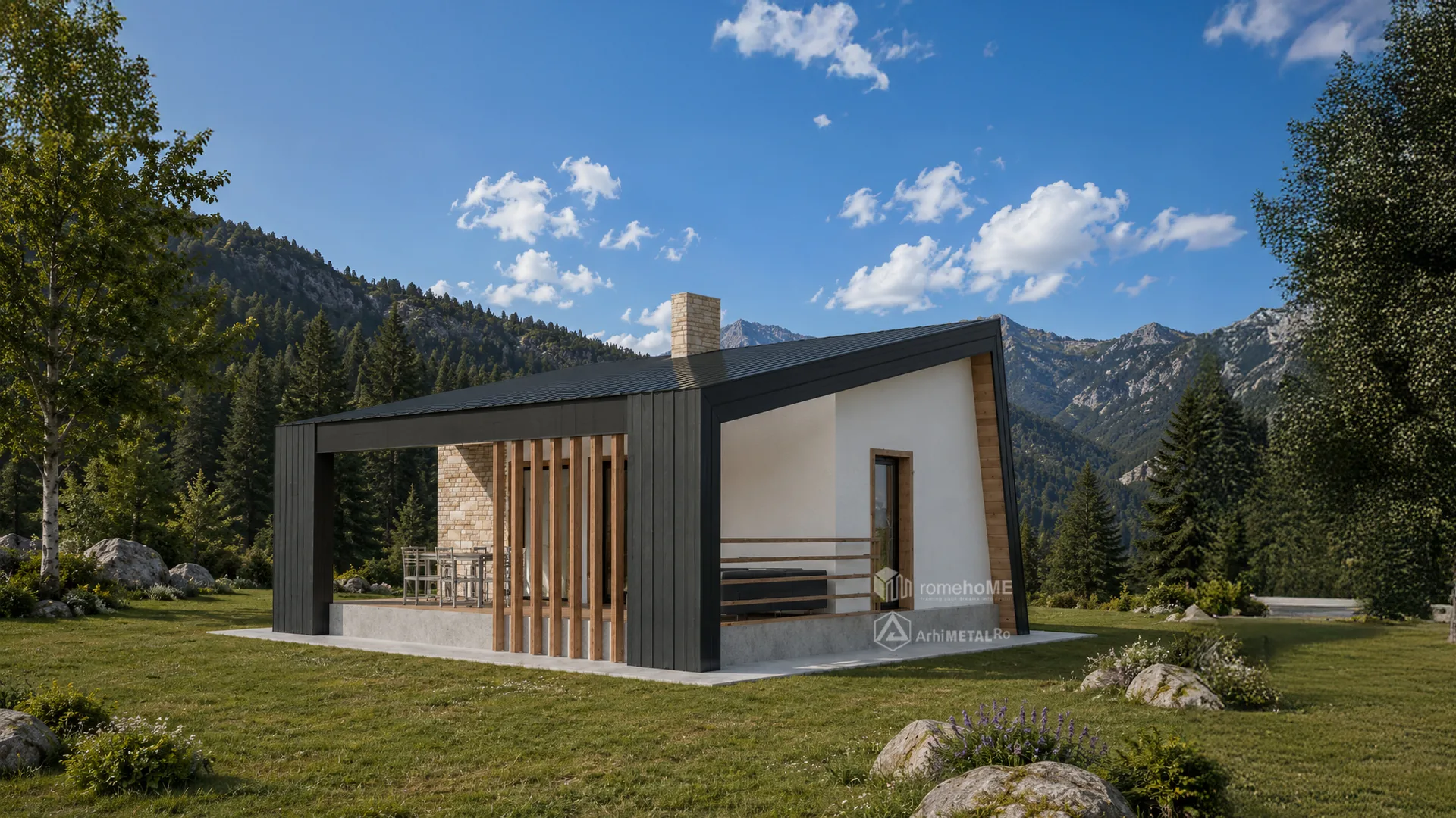 Casa Mara din colț, cu peretele de piatră