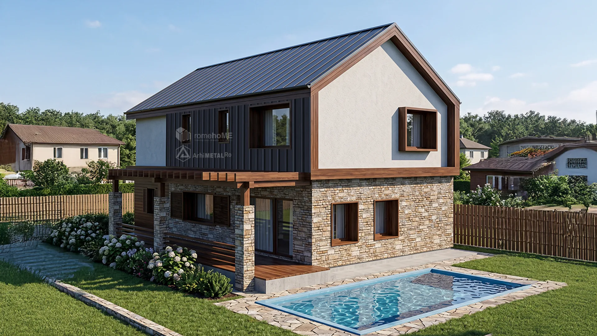 Casa Maria dinspre grădină, cu piscina
