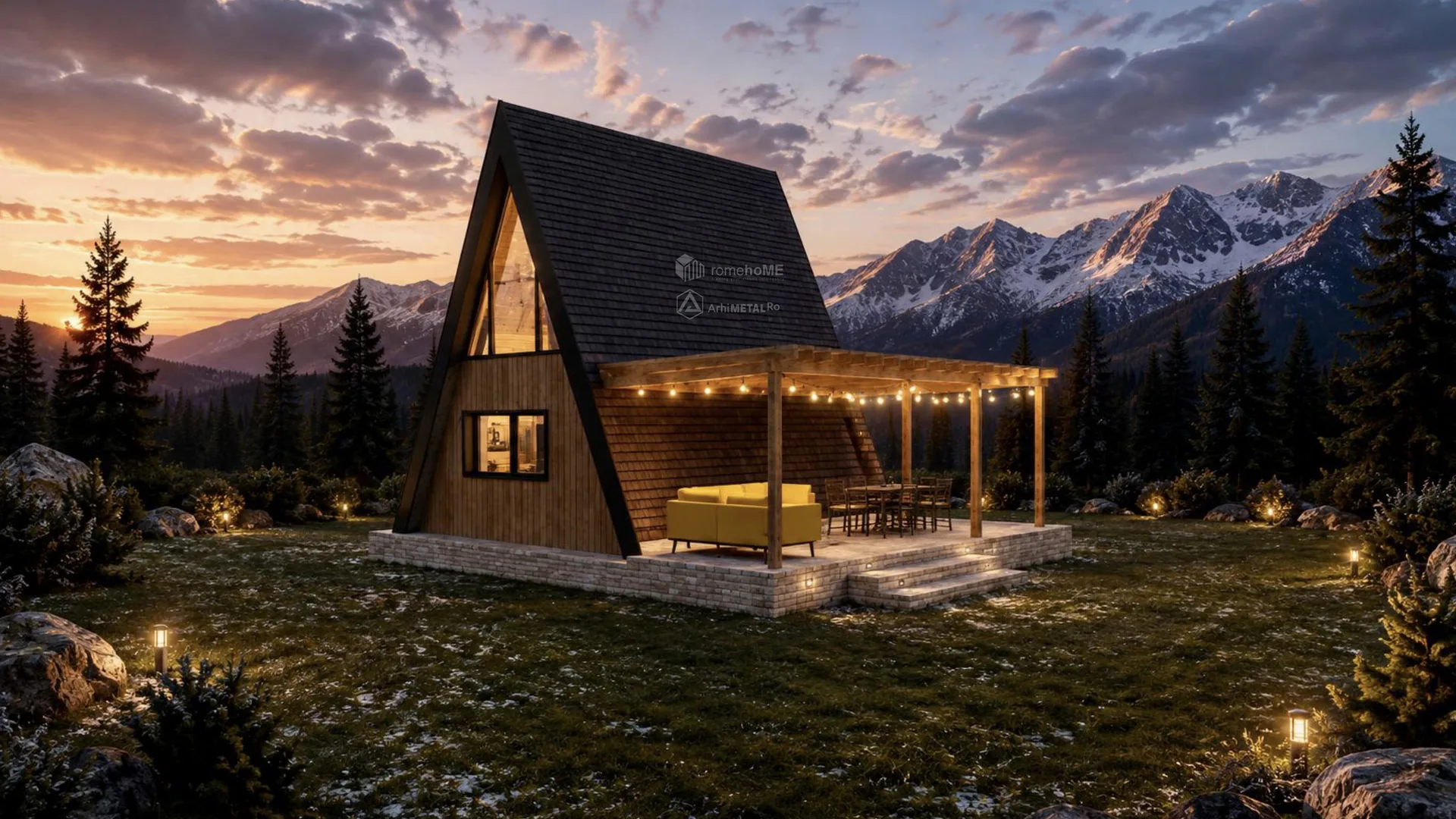 Casa Natalia, A-Frame cu terasă acoperită de pergolă, randarea 4
