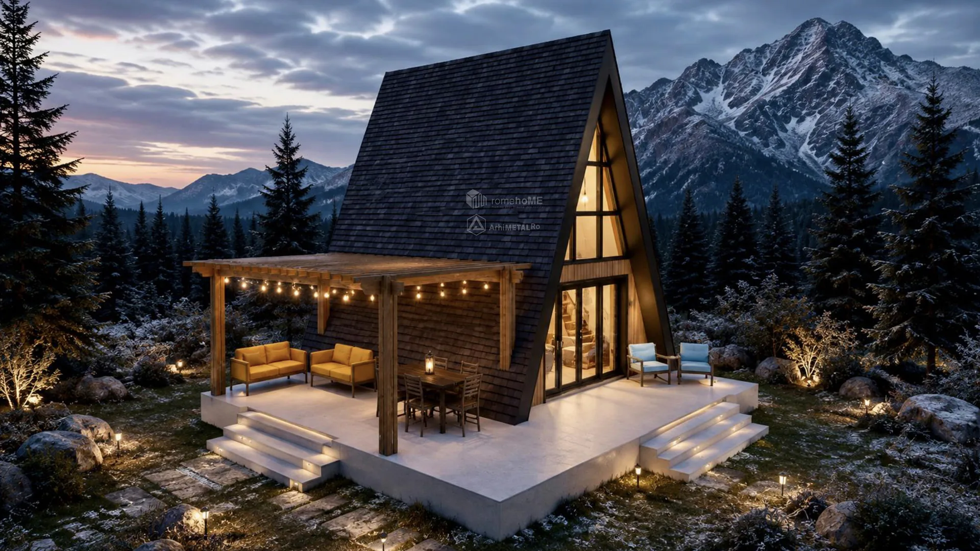 Casa Natalia, A-Frame cu terasă acoperită de pergolă, randarea 5