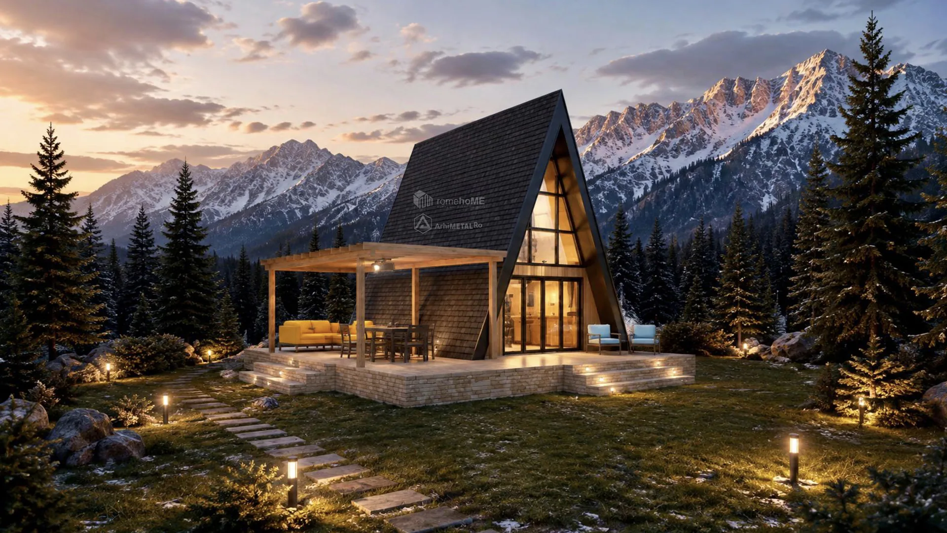 Casa Natalia, A-Frame cu terasă acoperită de pergolă, randarea 7