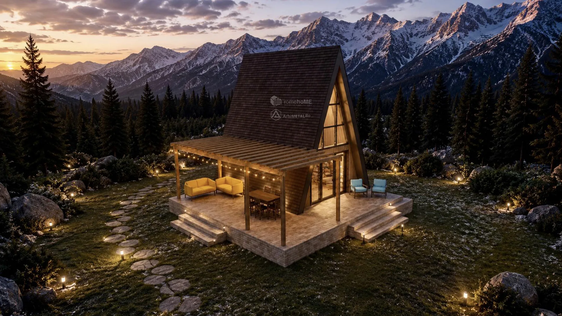 Casa Natalia, A-Frame cu terasă acoperită de pergolă, randarea 8