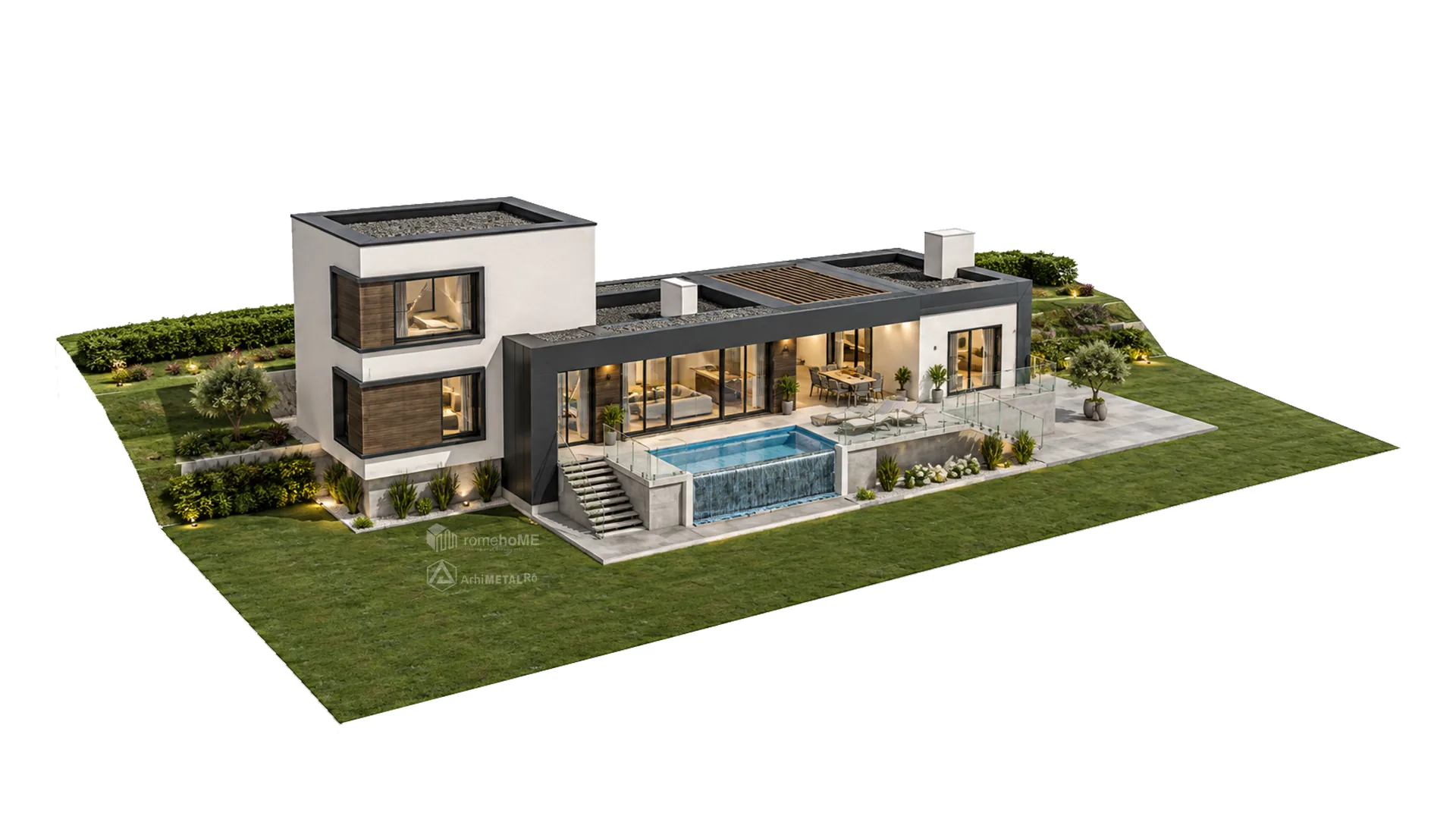 Axonometria Casei Olivia, cu piscina și grădina