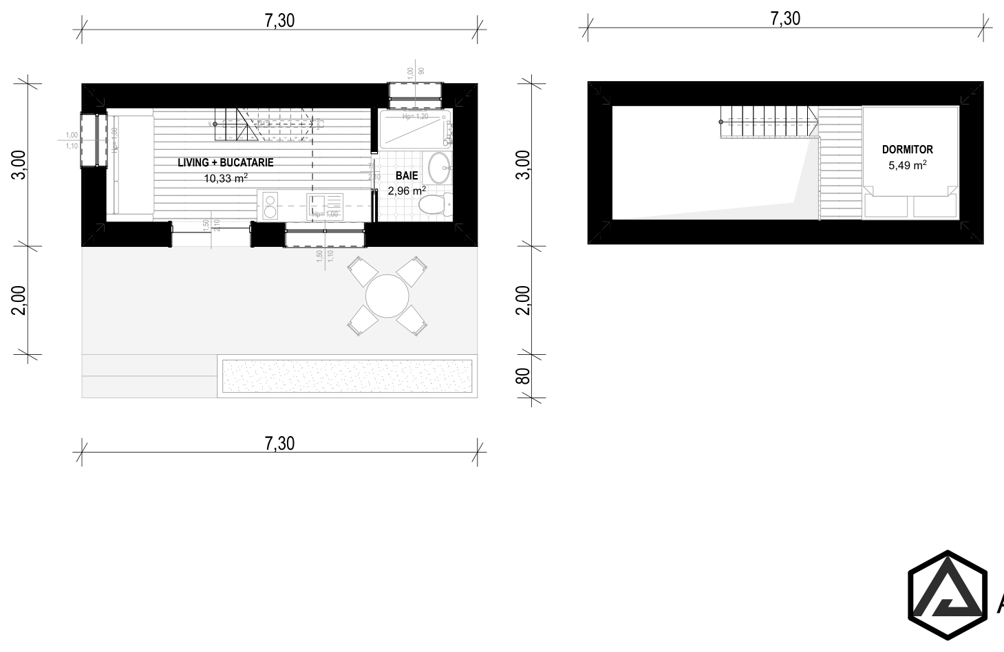 Plan pentru Casa Elisa: living + bucătărie, baie, dormitor
