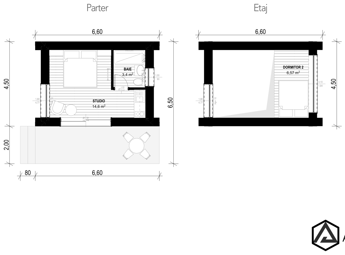 Plan pentru Casa Sofia: studio, baie, dormitor 2