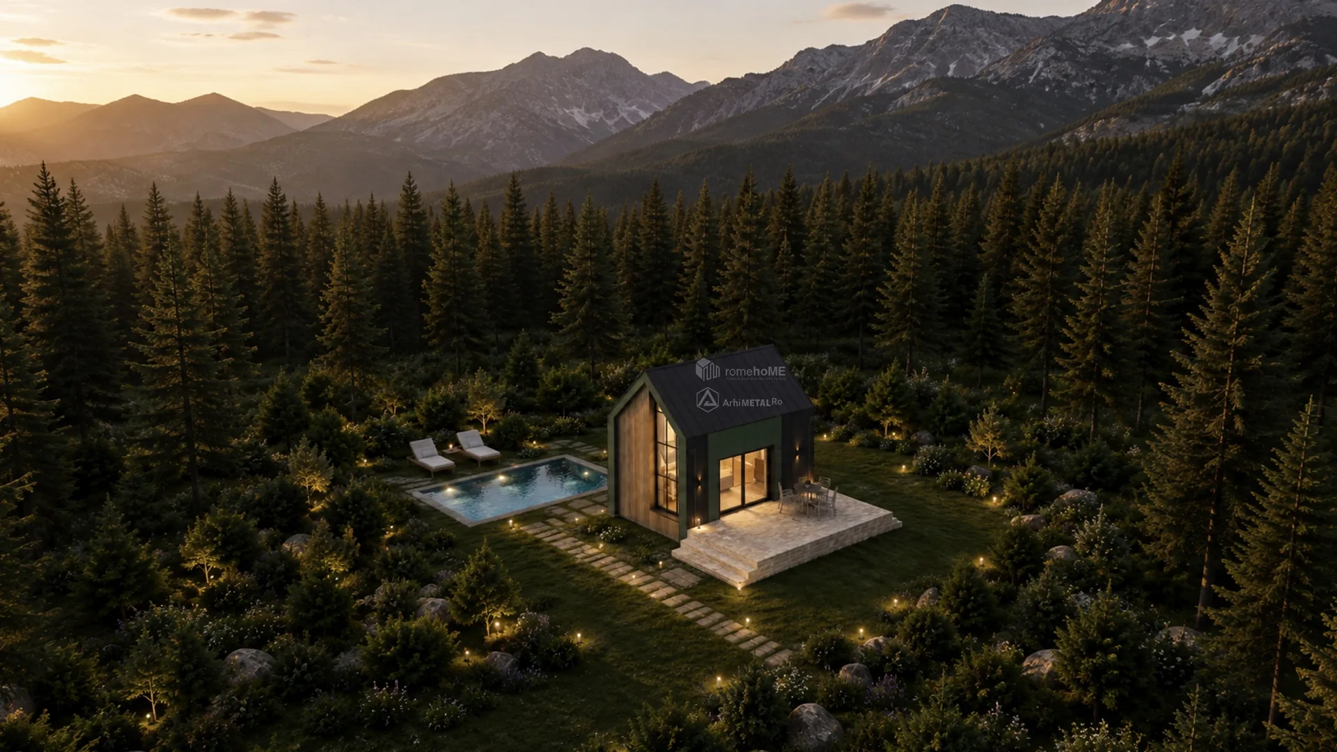 Casa Sofia, casă compactă de vacanță inspirată de cabanele montane, randarea 4