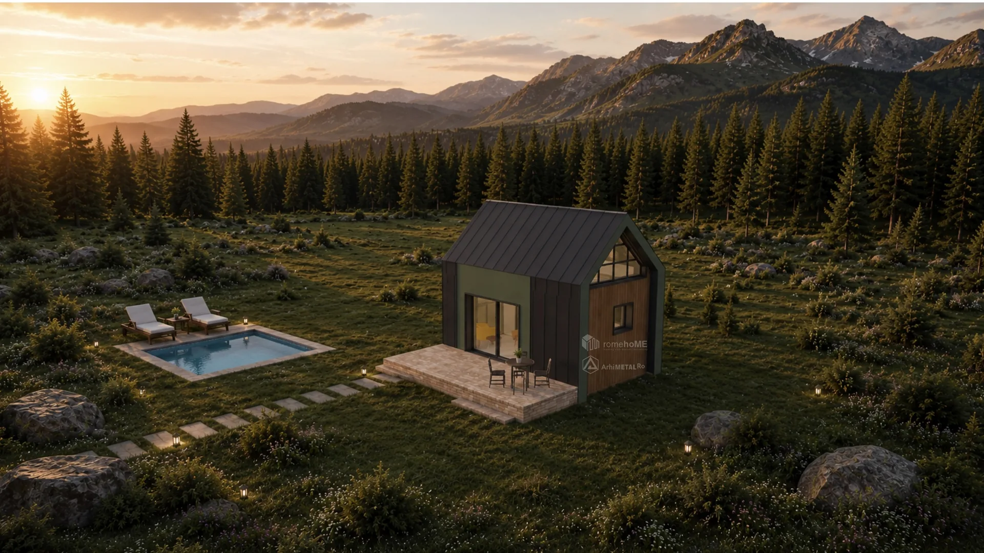 Casa Sofia, casă compactă de vacanță inspirată de cabanele montane, randarea 7