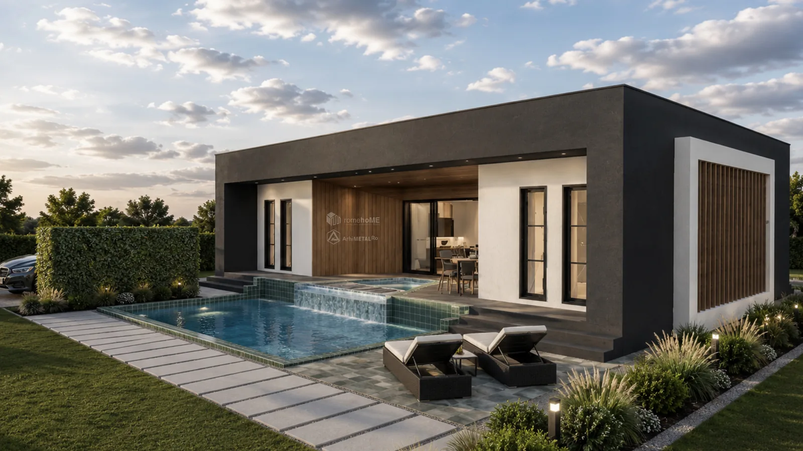 Casa Sonia, locuință de parter cu terase ample și piscină, randarea 3