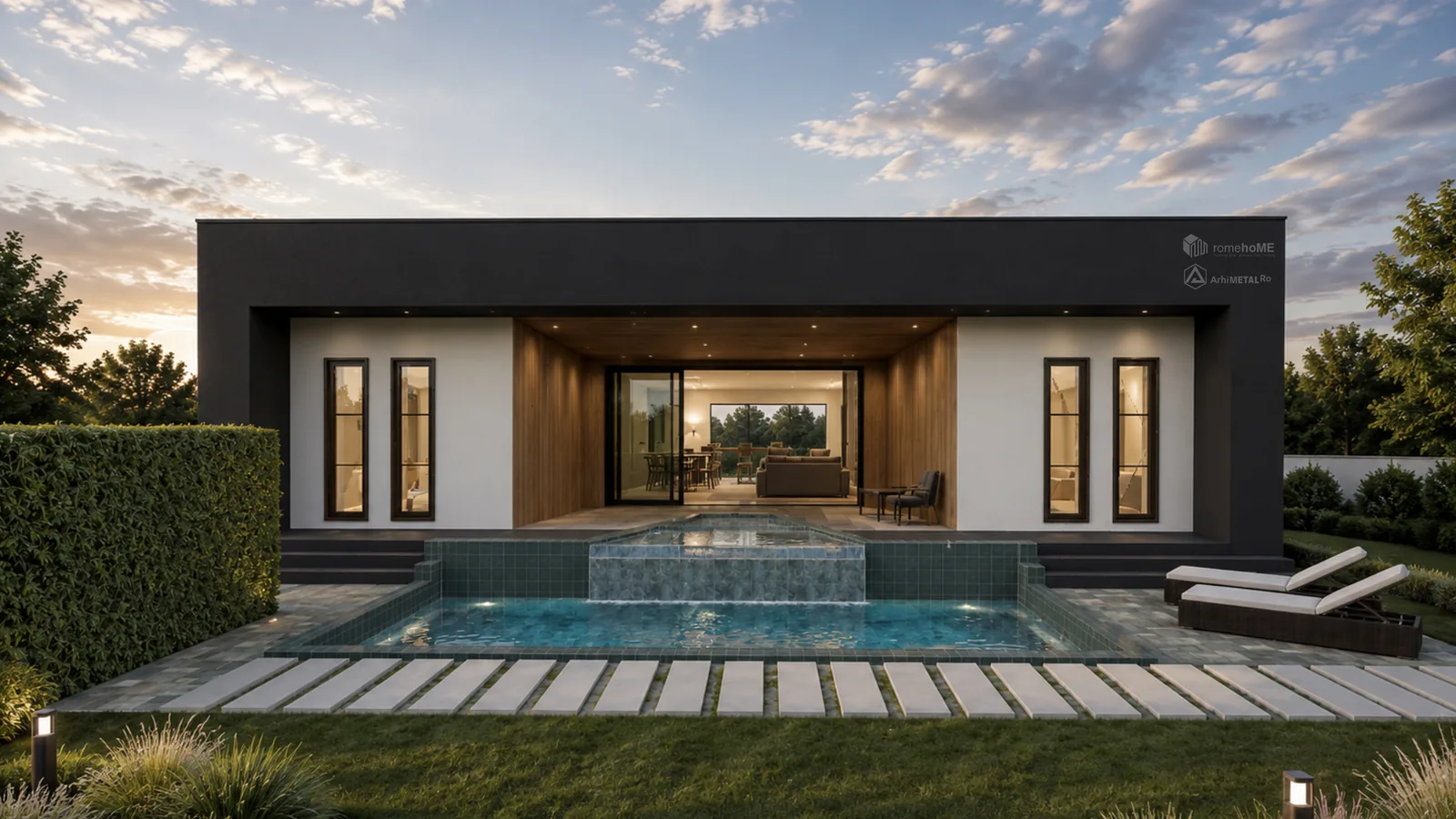 Casa Sonia, locuință de parter cu terase ample și piscină, randarea 4