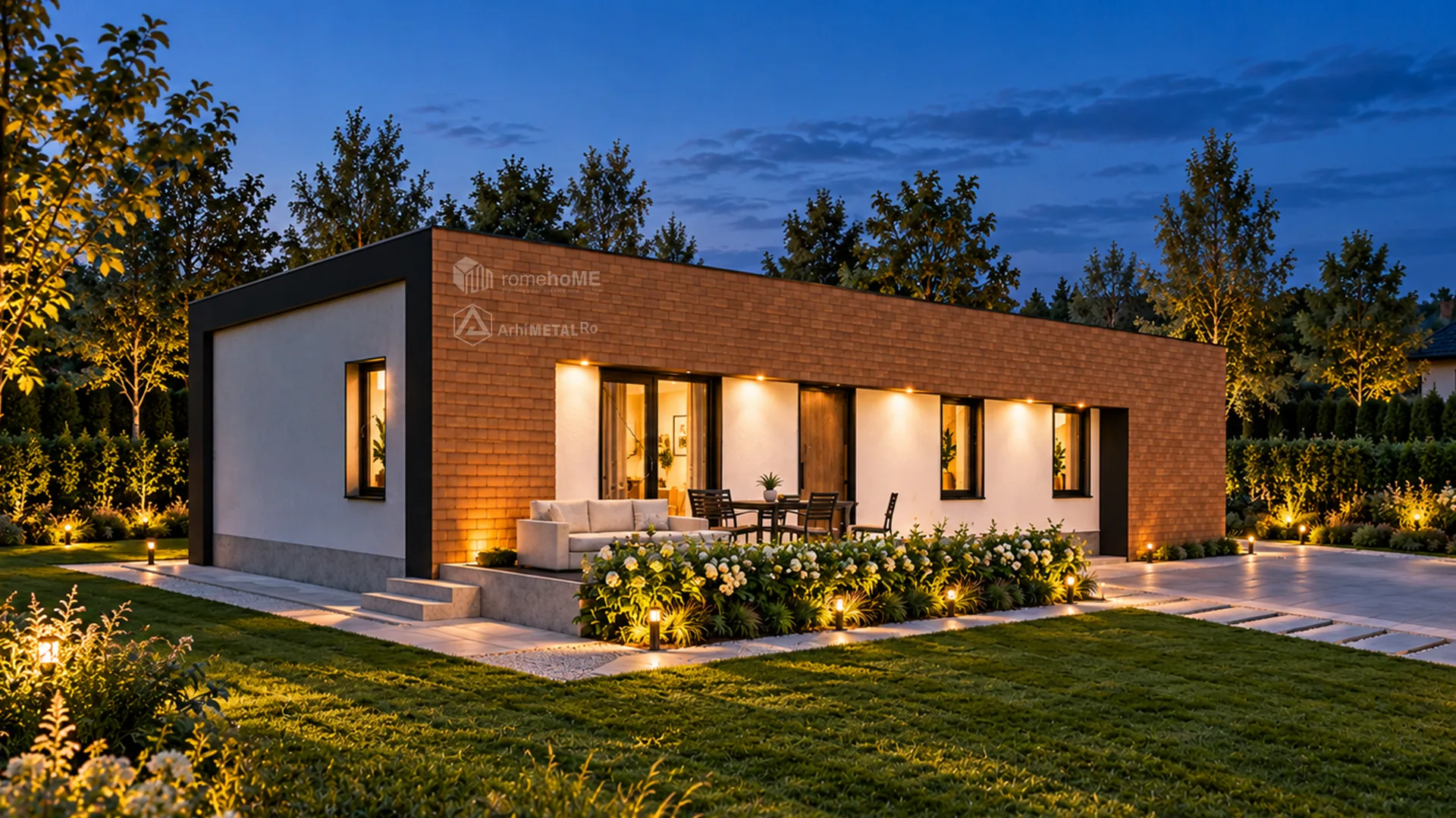 Casa Tania seara, cu terasa luminată