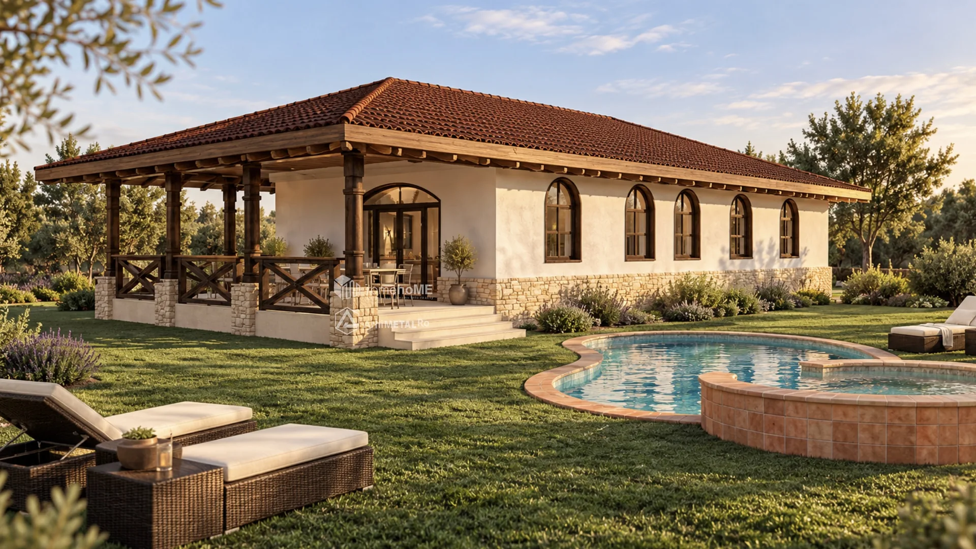 Casa Valeria cu terasa acoperită și piscina, ziua