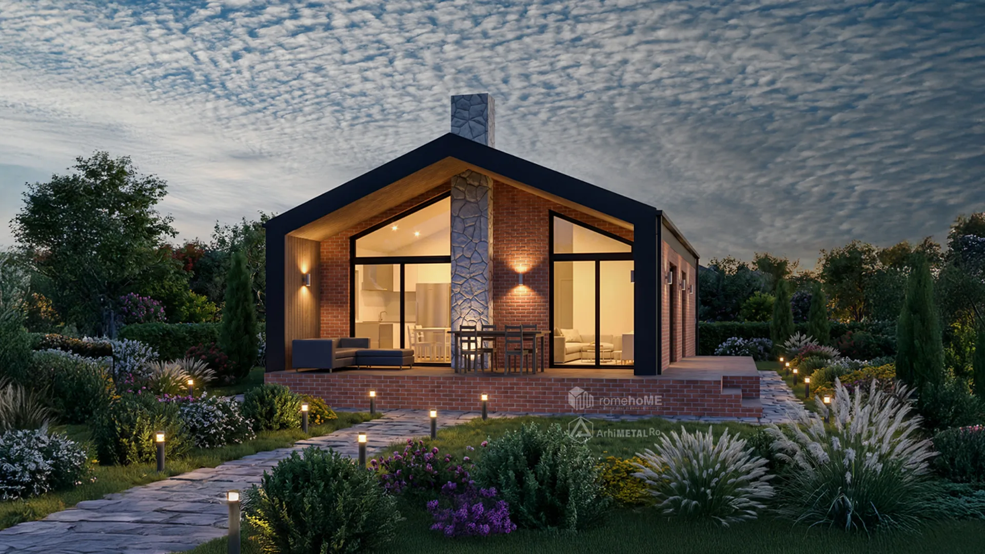 Casa Veronica seara, cu luminile aprinse