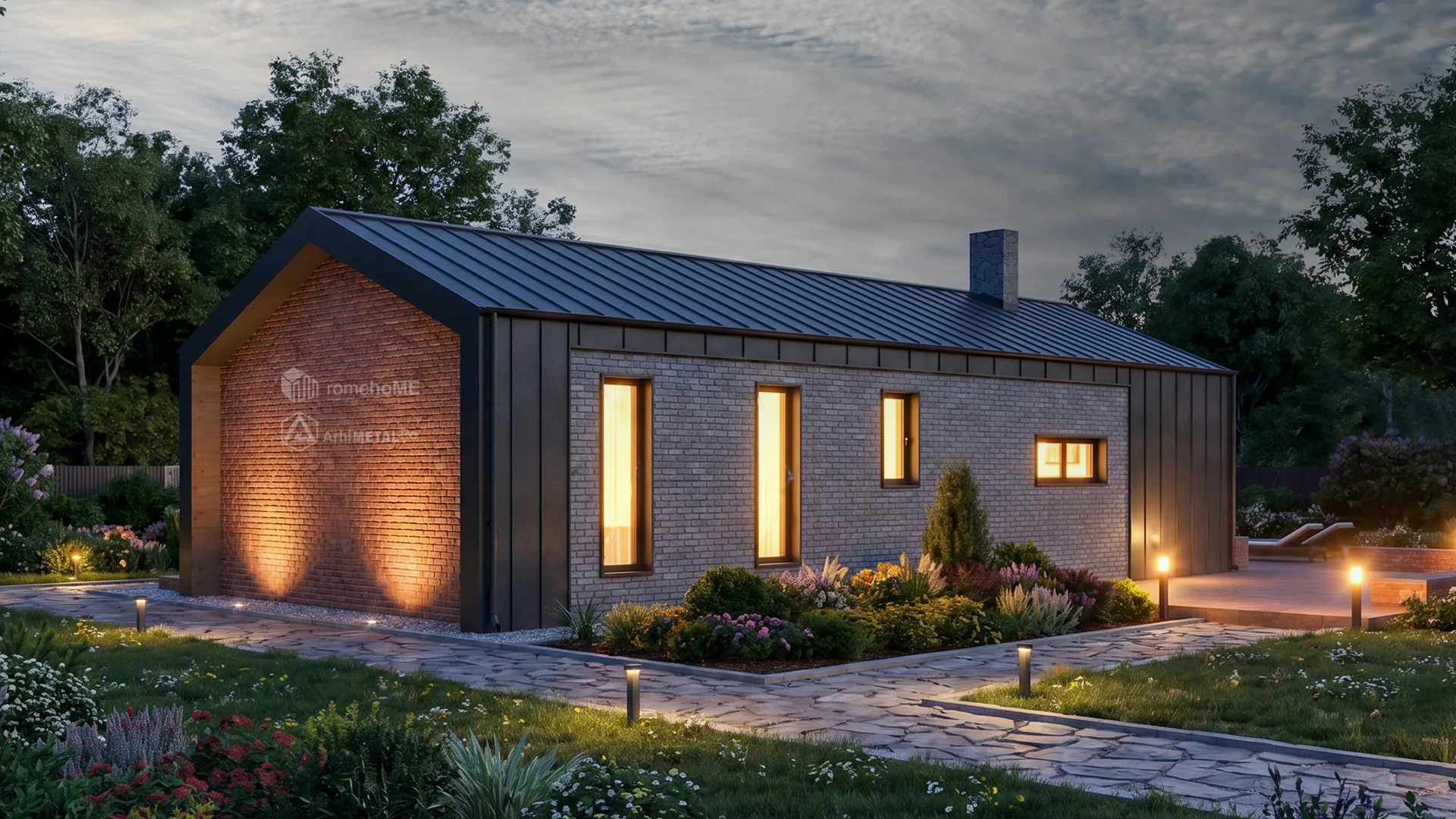 Casa Veronica în lumină de zi, cu aleea de piatră