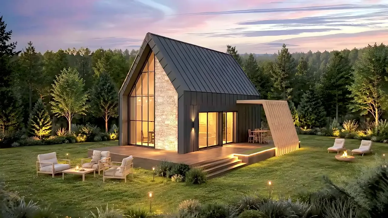 Casa Evelina, volum contemporan cu finisaje metalice închise și piatră