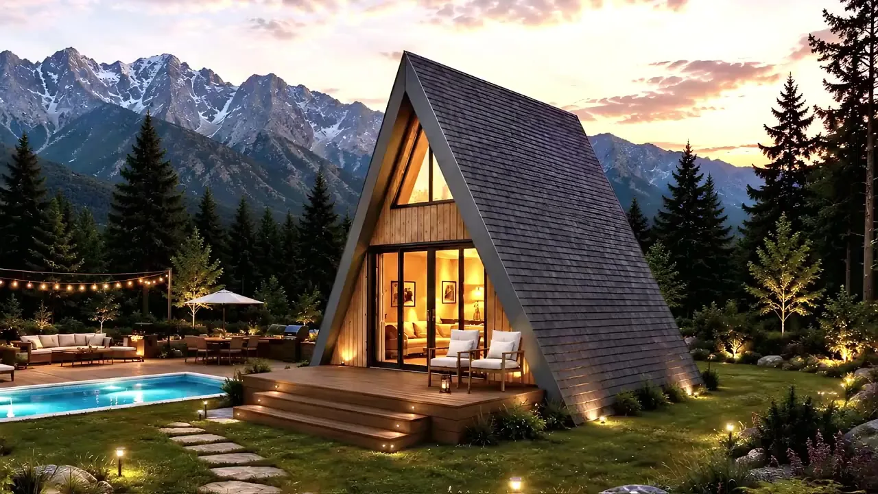 Casa Iris, cabană A-Frame cu terasă și pergolă