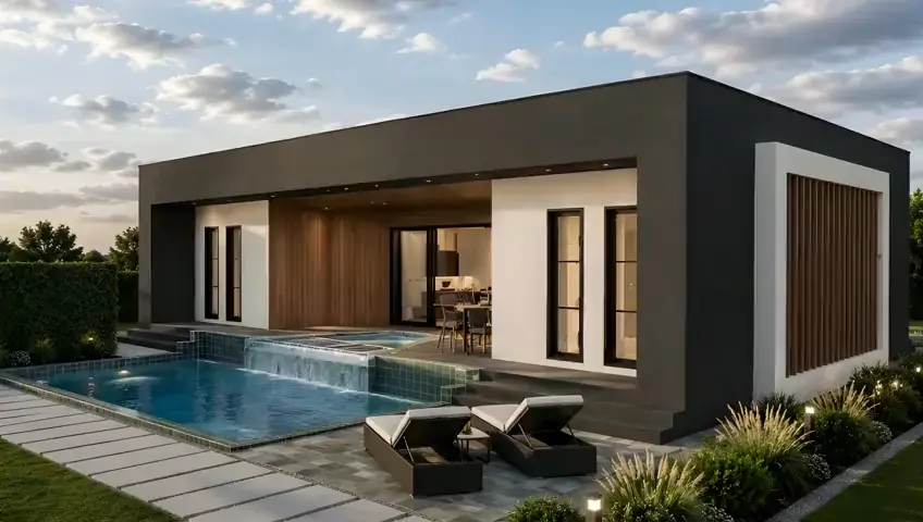 Casa Sonia, locuință de parter cu terase ample și piscină