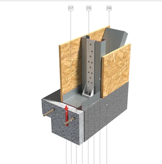 Fixarea structurii în fundație, detaliu pe straturi