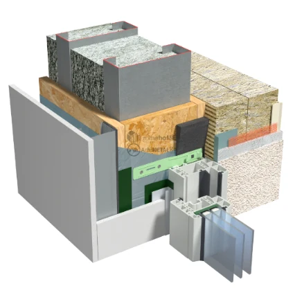 Tâmplărie — Montaj la fața structurii, spre interiorul termoizolației