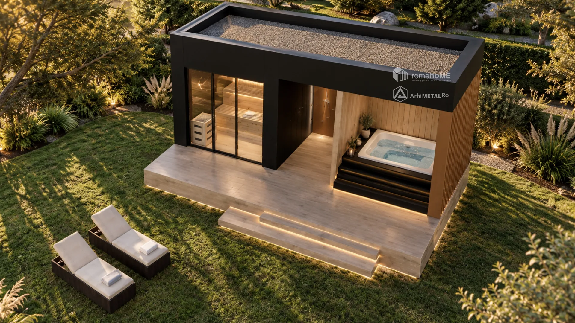 Modulul S-004 văzut de sus, cu jacuzzi și terasa