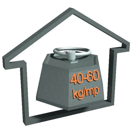 Pictogramă: greutate marcată 40–60 kg/mp