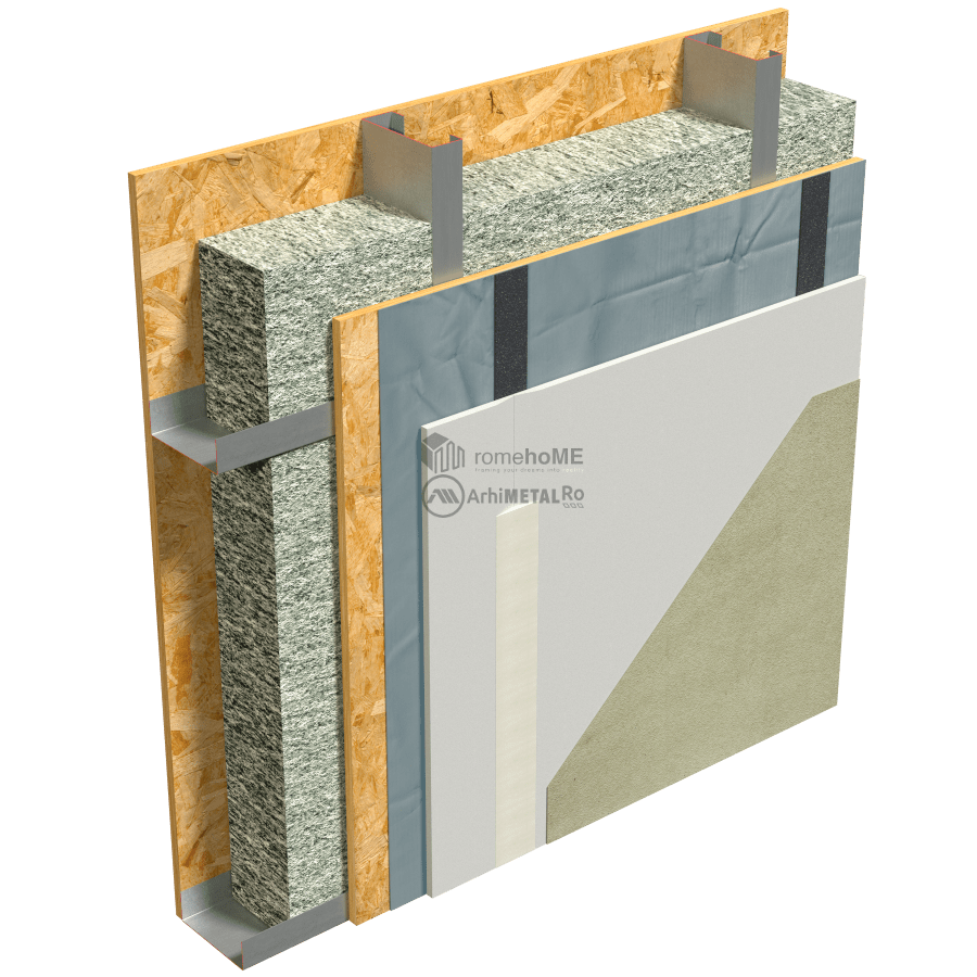 2.2.5 Detaliu perete structural placare cu gips carton pe OSB