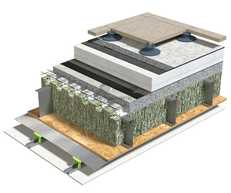5.1.1 Detaliu de terasa tabla cutata si beton termoizolatie EPS circulabila piatra artificiala pe ploti